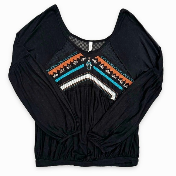 Free People | New World Embroidered Top Boho Lace Black Size Medium - Picture 8 of 8